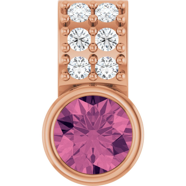 14K Gold Round Natural Pink Tourmaline Accented Bezel-Set Pendant - Rose Gold