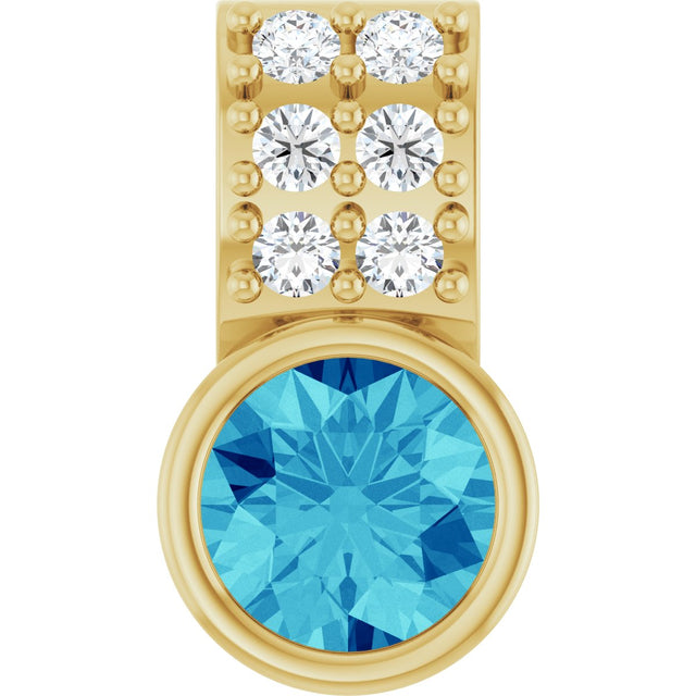 14K Gold Round Natural Blue Zircon Accented Bezel-Set Pendant - Yellow Gold