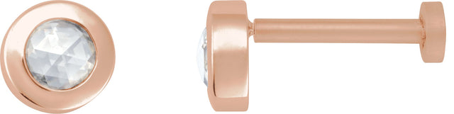 14K Gold Natural Diamond Round Rose-Cut Bezel-Set Earrings - Rose Gold