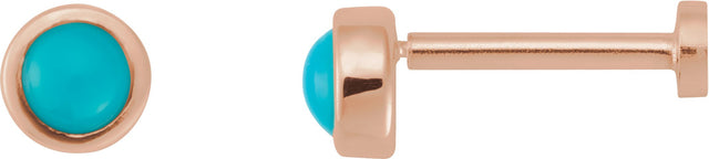 14K Gold Natural Turquoise Round Rose-Cut Bezel-Set Earrings - Rose Gold