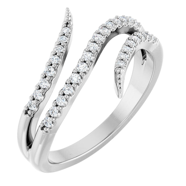 14K Gold Round Natural Diamond Accented Bypass Ring - White Gold