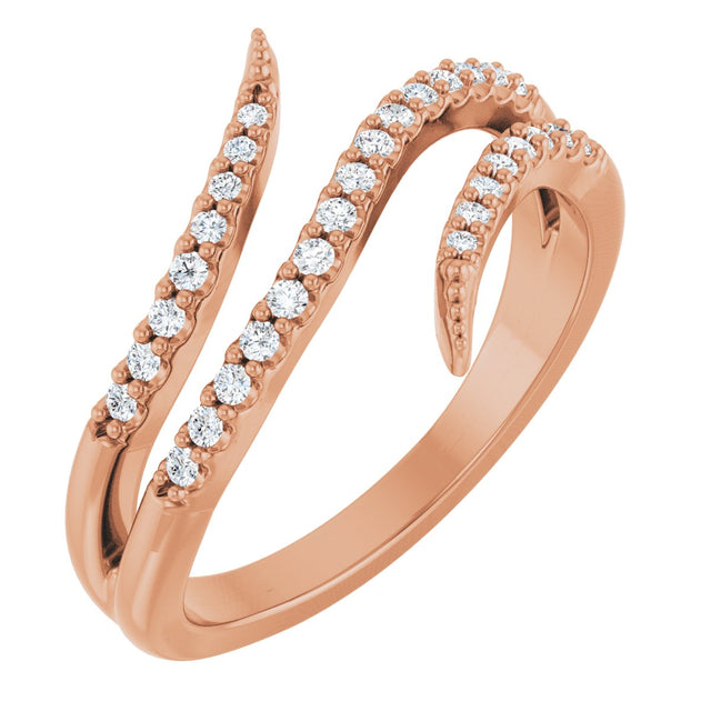 14K Gold Round Natural Diamond Accented Bypass Ring - Rose Gold