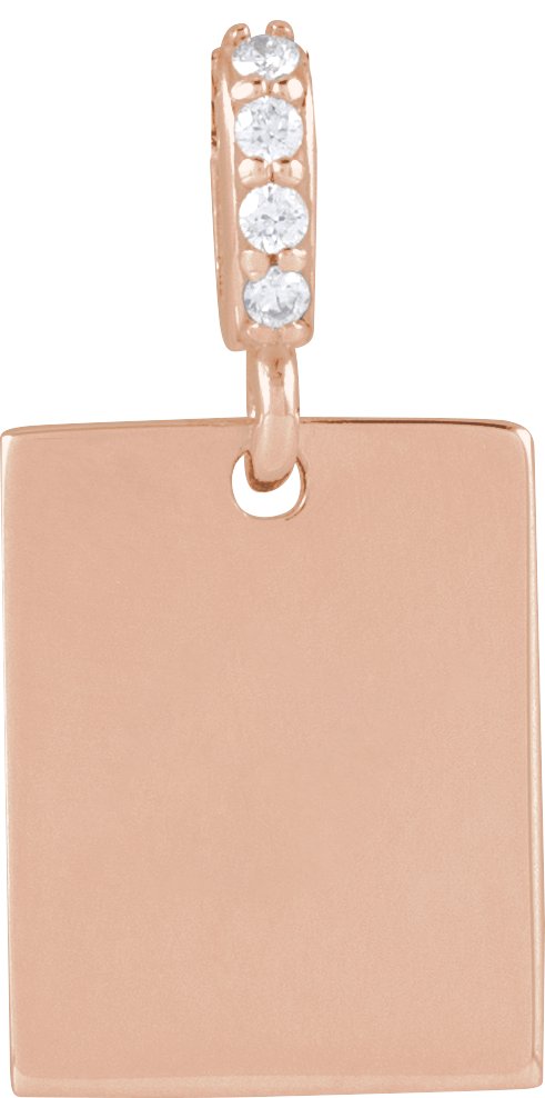 14K Gold Engravable Accented Necklace or Pendant - Rose Gold