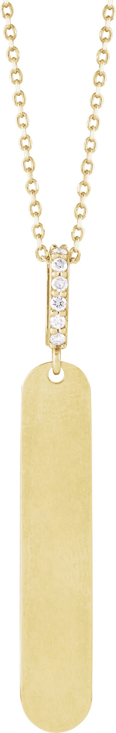 14K Gold Round Natural Diamond Engravable Bar Necklace – 0.05 CTW - Yellow Gold