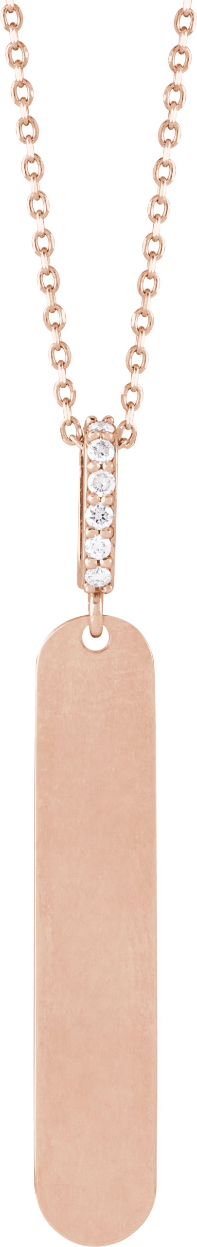 14K Gold Round Natural Diamond Engravable Bar Necklace – 0.05 CTW - Rose Gold