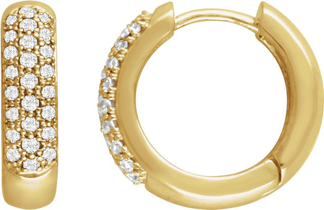 14K Gold Round Natural Diamond Pavé-Style Hoop Earrings - Yellow Gold