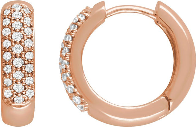 14K Gold Round Natural Diamond Pavé-Style Hoop Earrings - Rose Gold