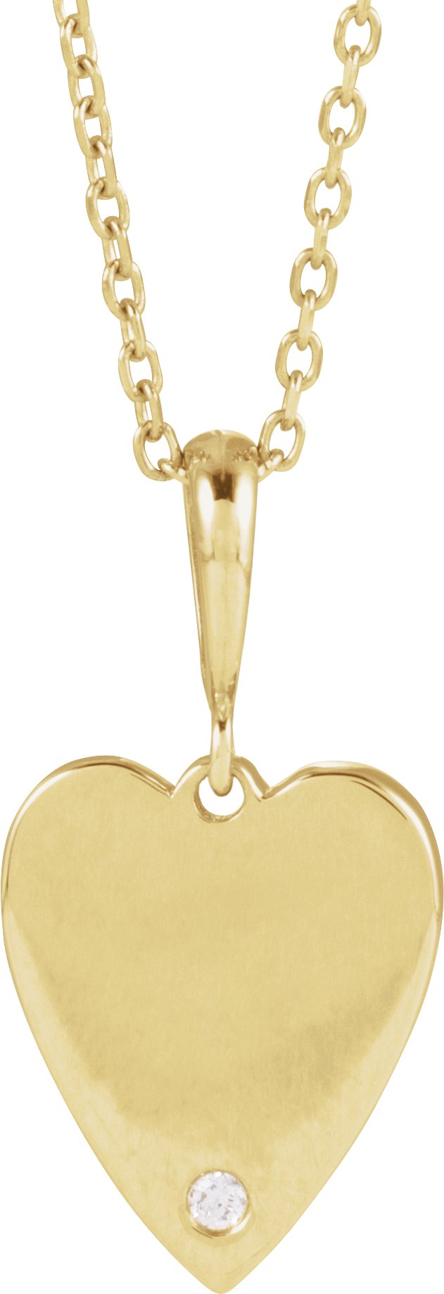 14K Gold Round Natural Diamond Engravable Accented Heart Necklace or Pendant - Yellow Gold