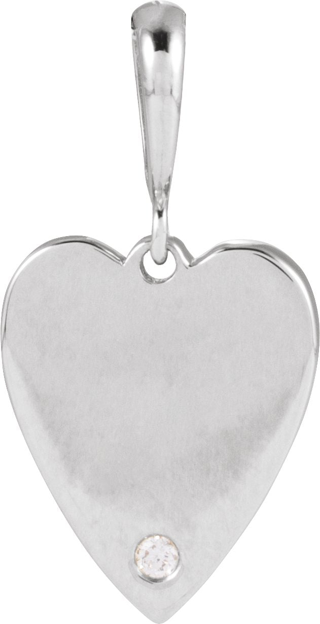 Platinum Round Natural Diamond Engravable Accented Heart Necklace or Pendant