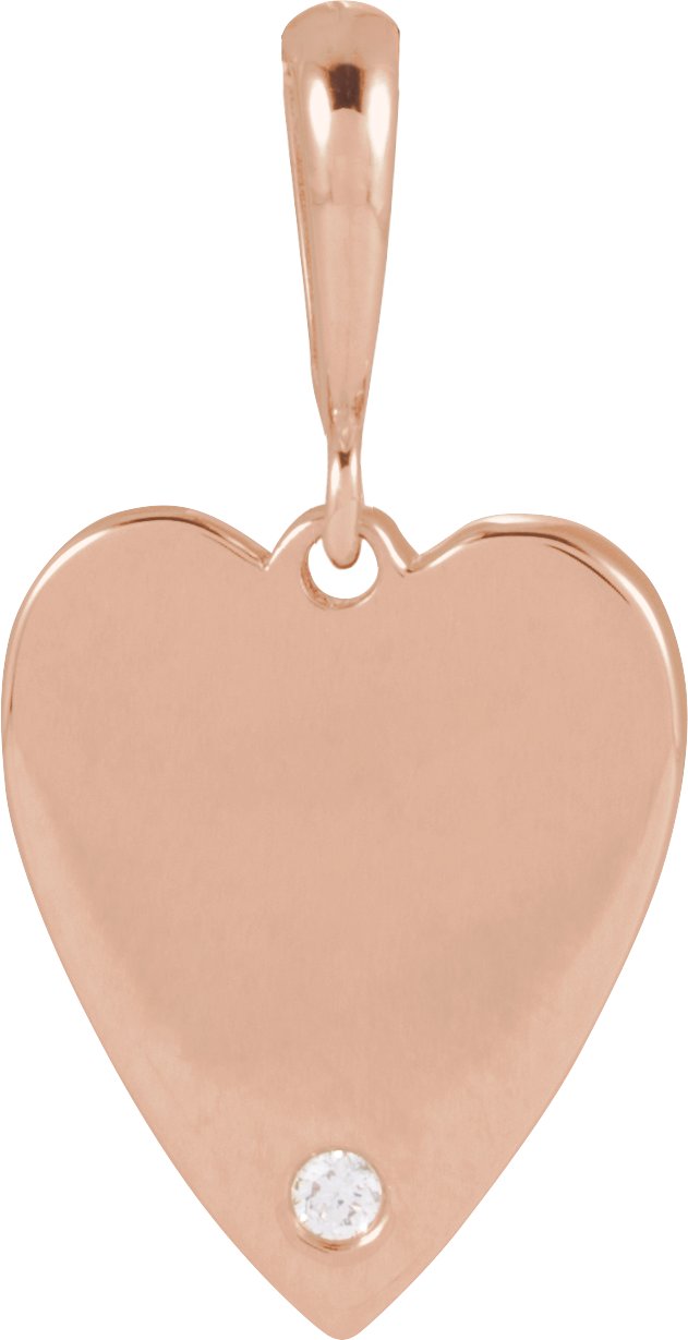 14K Gold Round Natural Diamond Engravable Accented Heart Necklace or Pendant - Rose Gold