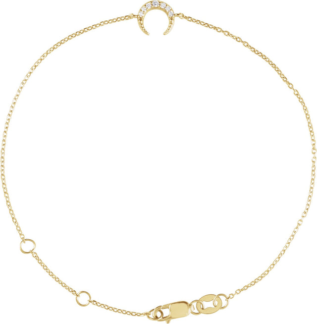 14K Gold Round Natural Diamond Accented Crescent Moon Bracelet - Yellow Gold