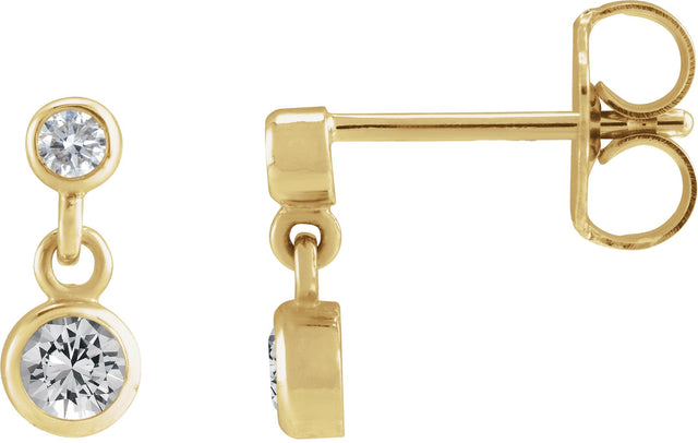 14K Gold Round Natural White Sapphire Two-Stone Bezel Set Earrings - Yellow Gold