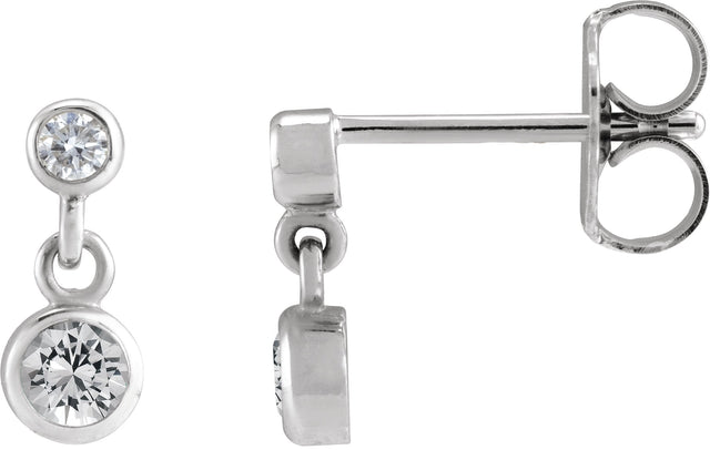 14K Gold Round Natural White Sapphire Two-Stone Bezel Set Earrings - White Gold