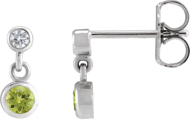 14K Gold Round Natural Peridot Two-Stone Bezel Set Earrings - White Gold