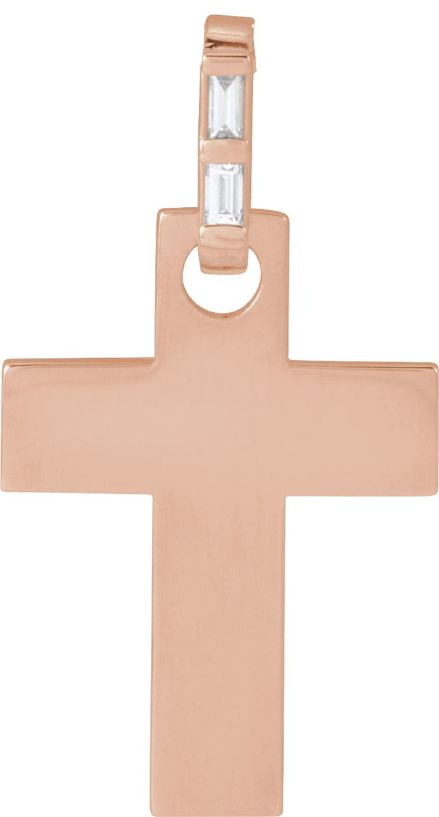 14K Gold Straight Baguette Natural Diamond Accented Cross Necklace or Pendant – 0.03 CTW - Rose Gold
