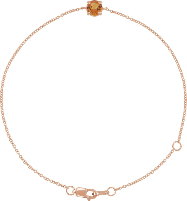 14K Gold Round Natural Citrine Solitaire Link Bracelet - Rose Gold