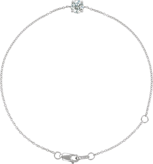 14K Gold Round Natural White Sapphire Solitaire Link Bracelet - White Gold