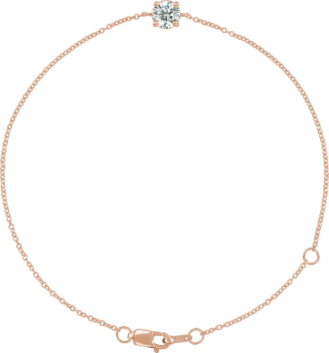 14K Gold Round Natural Diamond Solitaire Link Bracelet - Rose Gold