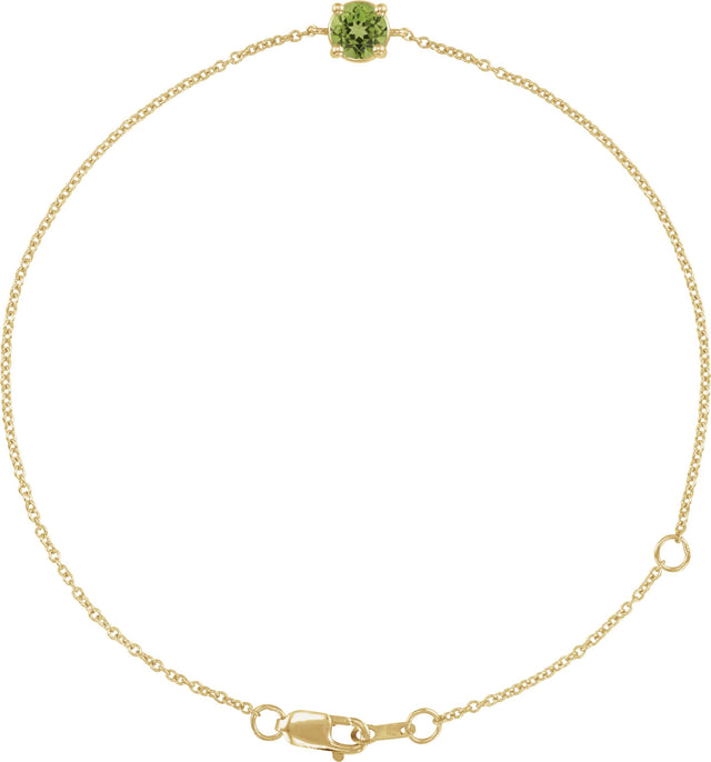 14K Gold Round Natural Peridot Solitaire Link Bracelet - Yellow Gold