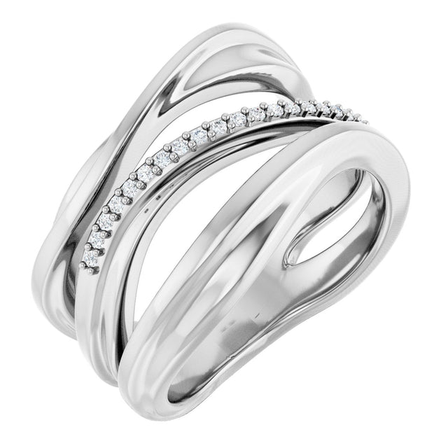 Platinum Round Natural Diamond Accented Freeform Ring – 1mm Stones