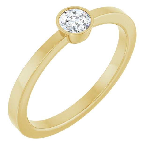 14K Gold Round Natural Diamond Bezel-Set Solitaire Ring - Yellow Gold