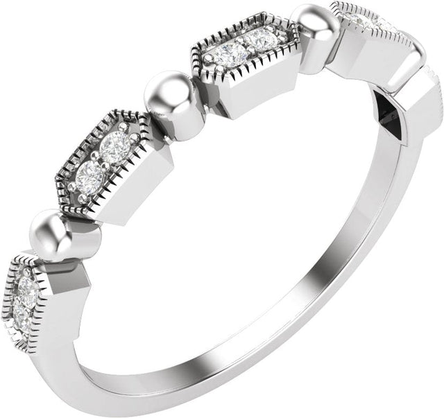 14K Gold Round Natural Diamond Stackable Ring – 1.2mm Stones - White Gold