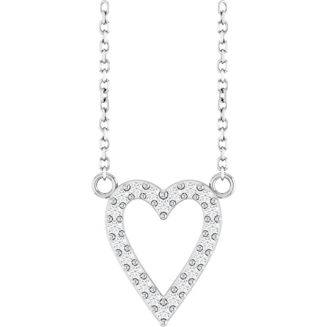 Platinum Round Natural Diamond Accented Heart Necklace – 13.4x12.5mm