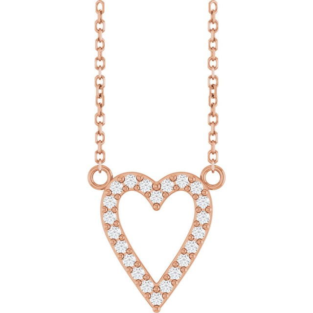 14K Gold Round Natural Diamond Accented Heart Necklace – 13.4x12.5mm - Rose Gold