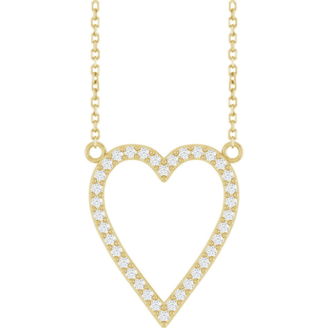 14K Gold Round Natural Diamond Accented Heart Necklace – 13.4x12.5mm - Yellow Gold
