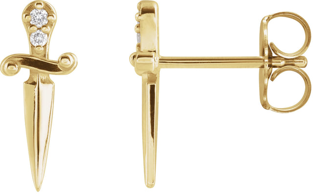 14K Gold Round Natural Diamond Accented Dagger Earrings - Yellow Gold