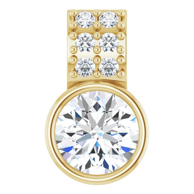 14K Gold Round Lab-Grown Diamond Accented Bezel-Set Pendant - Yellow Gold
