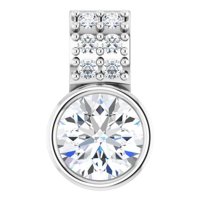 14K Gold Round Lab-Grown Diamond Accented Bezel-Set Pendant - White Gold