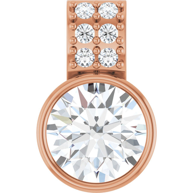 14K Gold Round Lab-Grown Diamond Accented Bezel-Set Pendant - Rose Gold