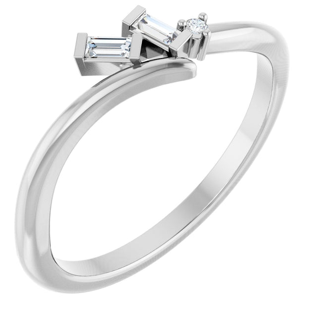 14K Gold Straight Baguette Natural Diamond Accented Bypass Ring - White Gold