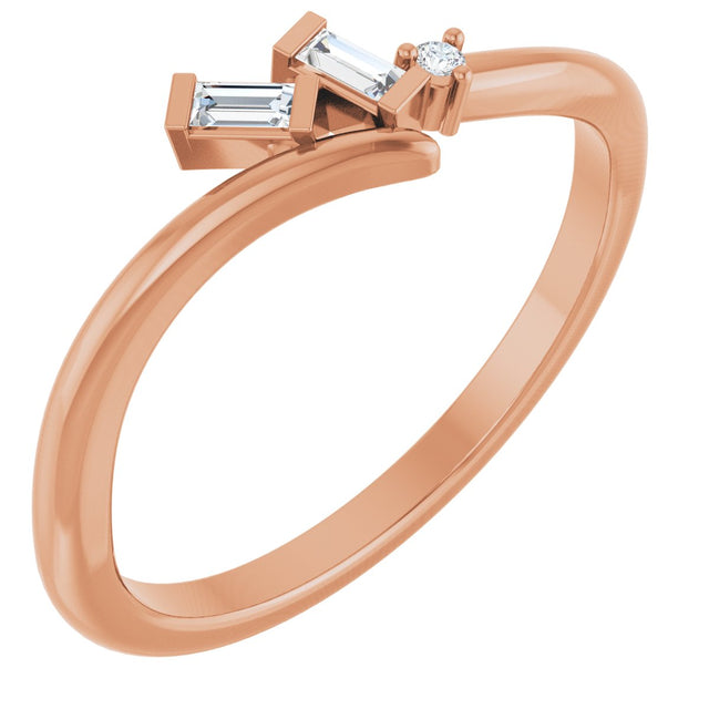 14K Gold Straight Baguette Natural Diamond Accented Bypass Ring - Rose Gold