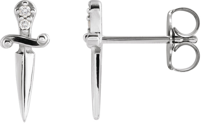 Platinum Round Natural Diamond Accented Dagger Earrings