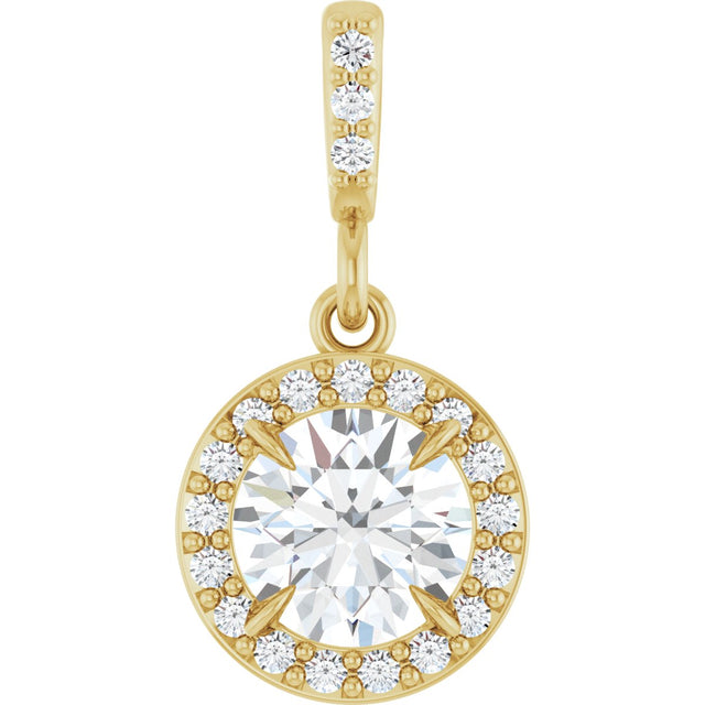 14K Gold Round Lab-Grown Diamond Halo-Style Pendant - Yellow Gold