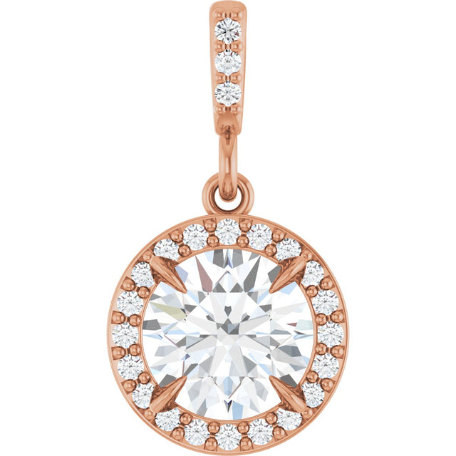 14K Gold Round Lab-Grown Diamond Halo-Style Pendant - Rose Gold