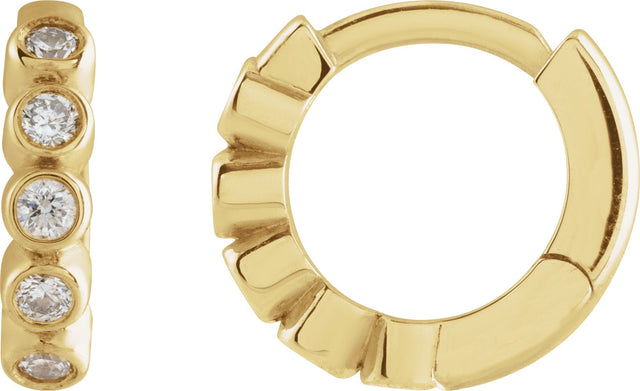 14K Gold Round Natural Diamond Hinged Hoop Earrings – 1.5mm Stones - Yellow Gold