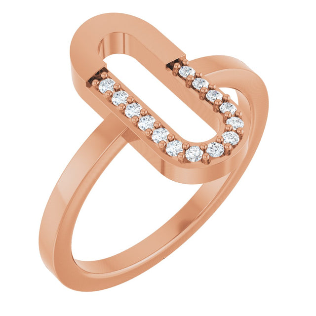 14K Gold Round Natural Diamond Accented Paperclip-Style Ring - Rose Gold