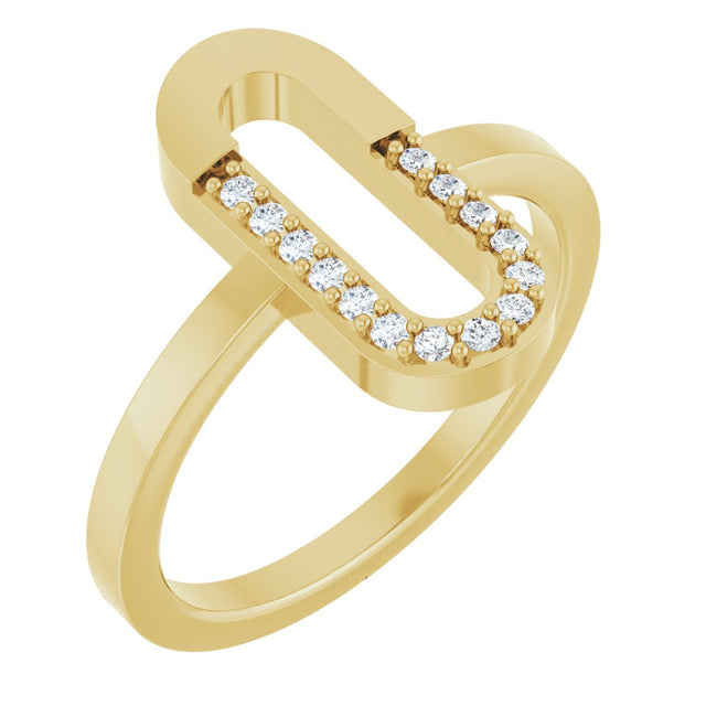 14K Gold Round Natural Diamond Accented Paperclip-Style Ring - Yellow Gold
