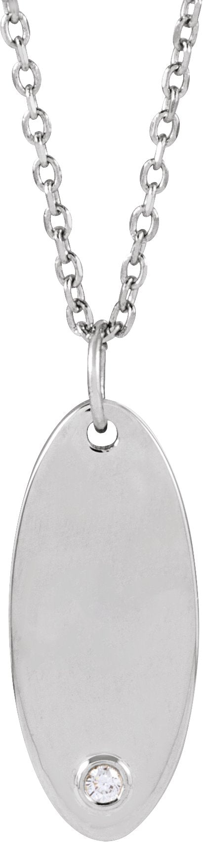 14K Gold Round Natural Diamond Engravable Accented Necklace or Pendant - White Gold