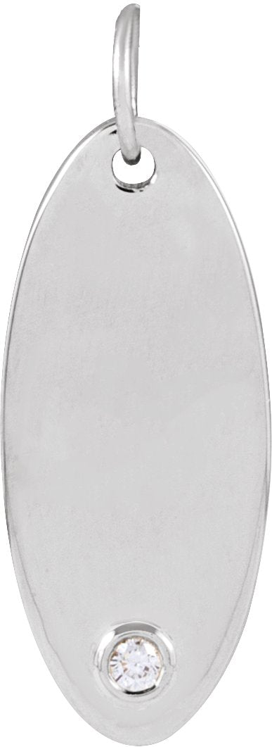 14K Gold Round Natural Diamond Engravable Accented Necklace or Pendant - White Gold