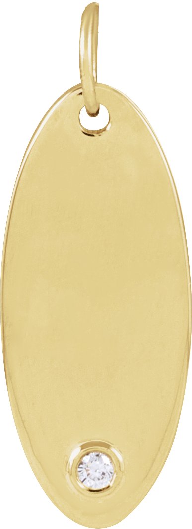 14K Gold Round Natural Diamond Engravable Accented Necklace or Pendant - Yellow Gold