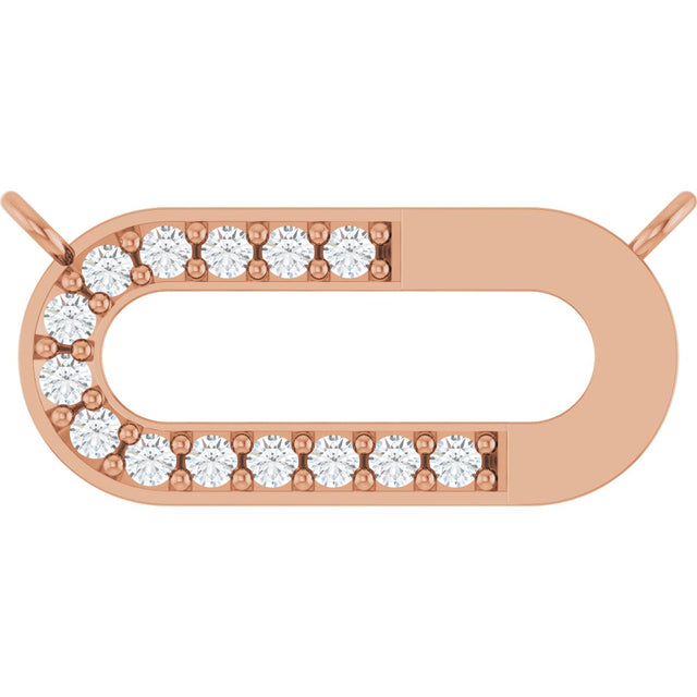 14K Gold Round Natural Diamond Accented Paperclip-Style Necklace - Rose Gold