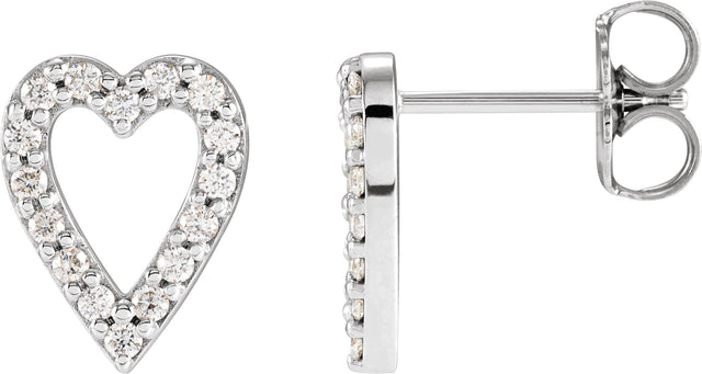 14K Gold Round Natural Diamond Accented Heart Earrings – 1.2mm Stones - White Gold