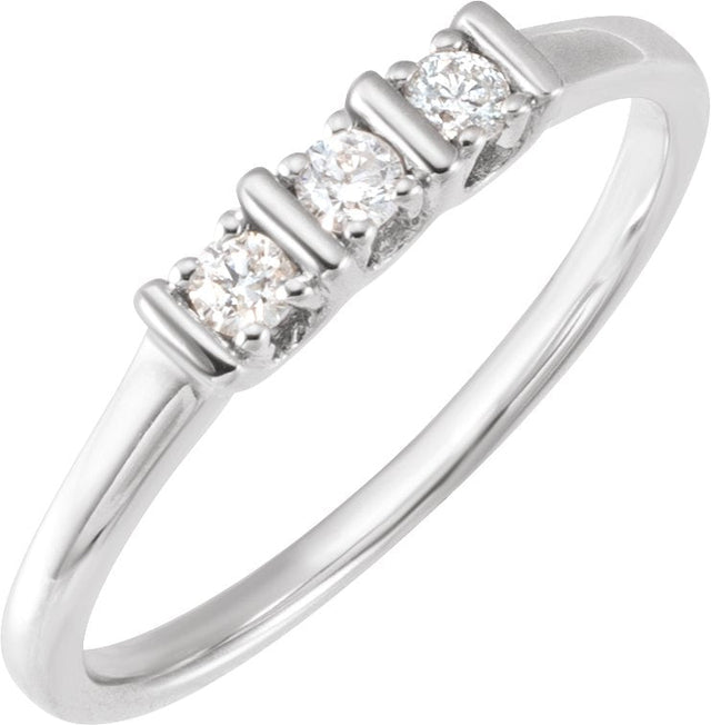 14K Gold Round Natural Diamond Three-Stone Ring – 2.3mm Stones