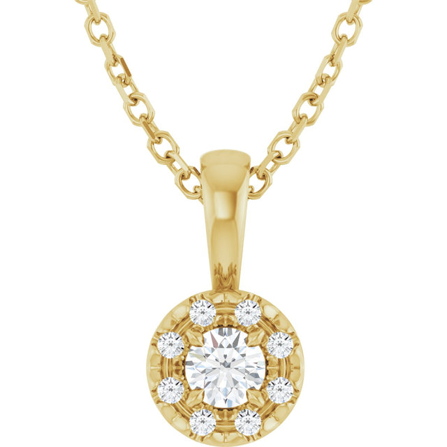 14K Gold Emerald Natural White Sapphire Halo-Style Necklace or Pendant - Yellow Gold