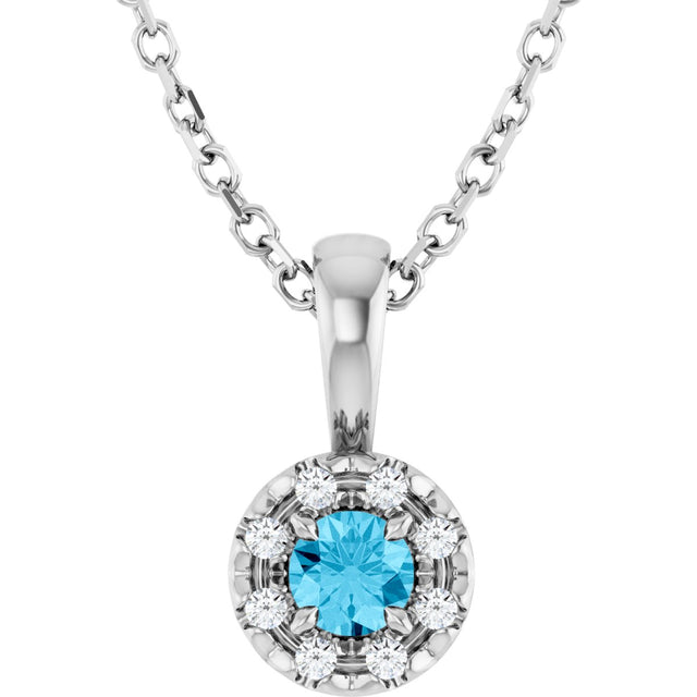 Platinum Emerald Natural Aquamarine Halo-Style Necklace or Pendant
