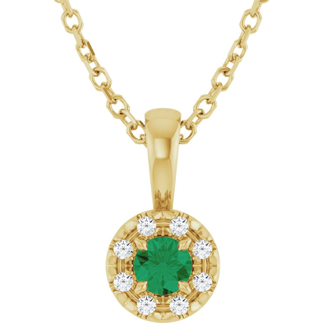 14K Gold Emerald Natural Emerald Halo-Style Necklace or Pendant - Yellow Gold